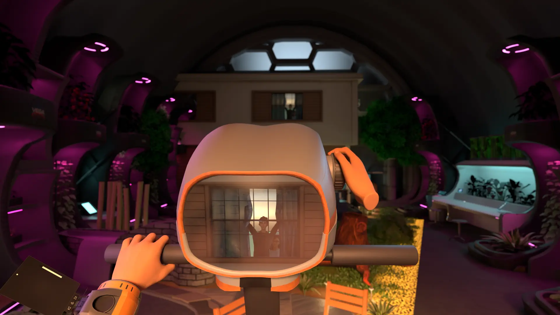 Looking into a visor inside the Mars habitat.