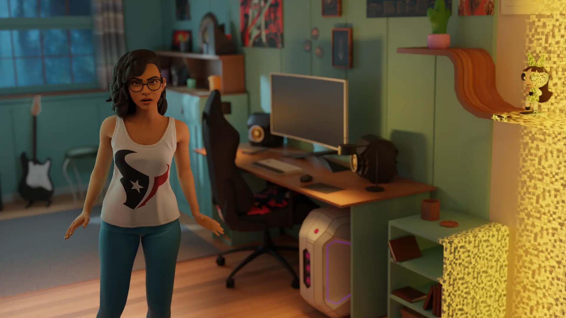 Sienna in her room on Earth.